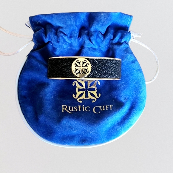 Rustic Cuff Black Encrusted Gold Tone Chunky Bracelet w/Bag - Picture 1 of 3